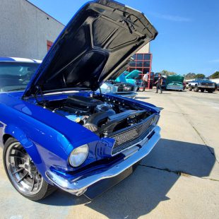 Open hood blue mustang